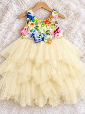 Couture Princess Floral Tulle Dress with Bow size 4